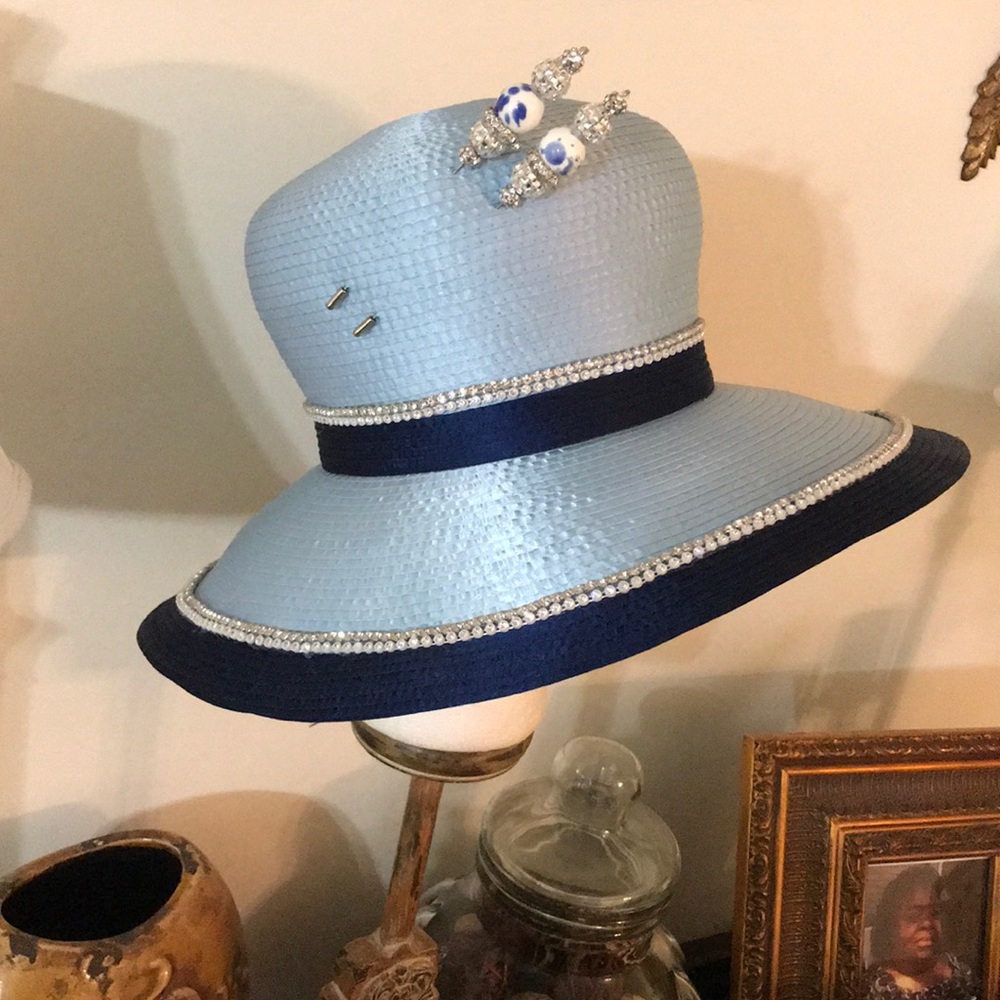 Light Blue/Navy Blue Church Hat